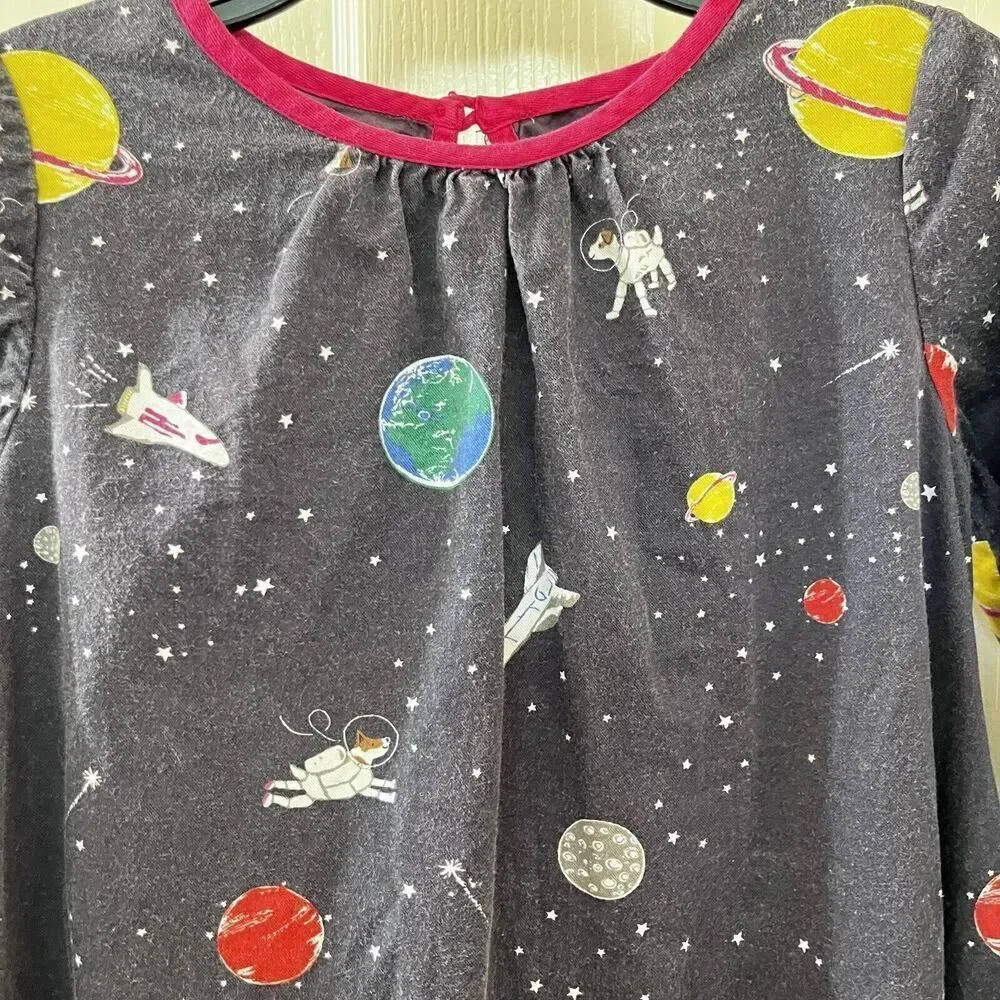 Mini Boden Sprout in Space Tunic Dress Space Dogs Planets Girls Size 5-6